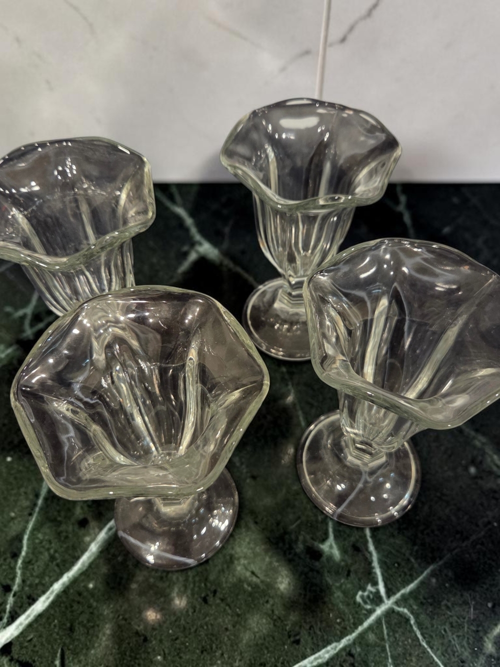 Vintage Set of 4 Clear Glass Ice Cream Sunday Glasses